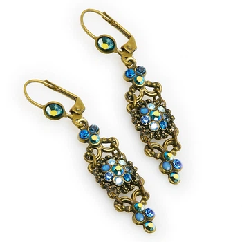 Серьги-подвески "Цветущая элегантность" Michal Negrin с голубыми кристаллами Swarovski
