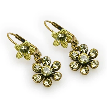 Викторианские серьги-подвески "Dangle Drops" от Michal Negrin с салатовыми кристаллами Swarovski