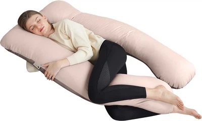 Подушка для вагітних і відпочинку Sleepingg U-Shape форми Антиалергенне волокно з наволочкою та блискавкою Беж (4820227283460)