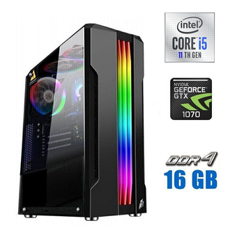 Игровой ПК Tower NEW / Intel Core i5-11400F (6 (12) ядер по 2.6 - 4.4 GHz) NEW / 16 GB DDR4 NEW / 480 GB SSD NEW + 500 GB HDD / nVidia GeForce GTX 1070 Ti, 8 GB GDDR5, 256-bit / 600W NEW б/у