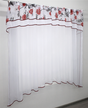 Кухонна гардина VR-Textil № 036к арка білий з червоним 280х170 см ( 52-0653)