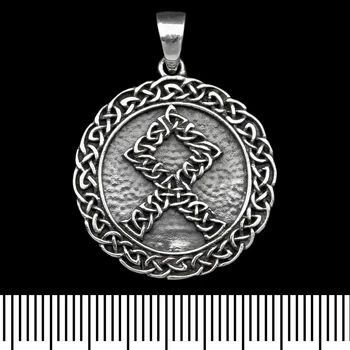Кулон Руна Одал (Odal rune) у плетеному колі (срібло, 925 проба) (sp-177)