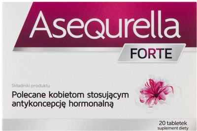 Suplement diety Aflofarm Asequrella Forte wspomagający organizm przy stosowaniu antykoncepcji hormonalnej 20 tabletek (5906071004020)