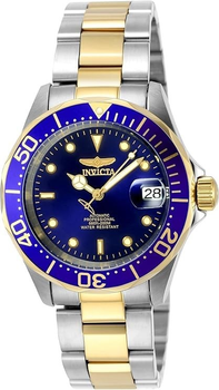Мужские часы Invicta 8928 Pro Diver, часы серебристые с синим безелем, инвикта дайвер