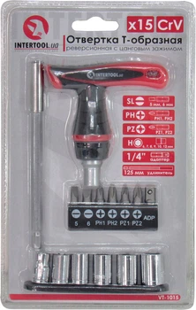 Викрутка Т-подібна реверсійна (Intertool) -/+ 15в1 VT-1015