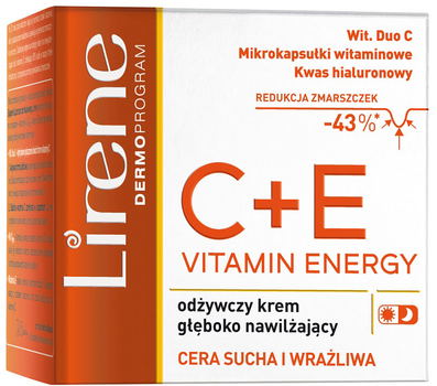 Крем для обличчя Lirene Vitamin Energy C+E поживний глибоко зволожуючий 50 мл (5900717729612)