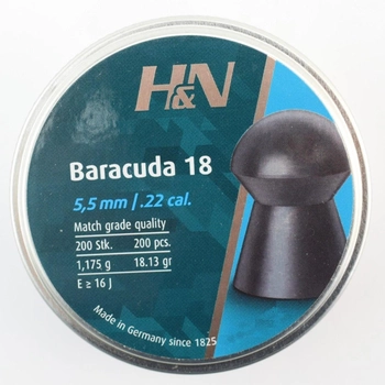 Пули пневматические H&N Baracuda 18, 5.52 мм Cal, 18.13 Grains, 200 шт/уп, 1,175грамм
