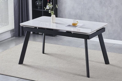 Стол обеденный раскладной OSLO CERAMIC 120(180)*80 белый глянец/черный каркас Intarsio
