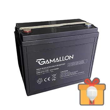 Гелевый аккумулятор 150ah Gamallon GM-G12 150 ампер 12 вольт для инвертора ибп бесперебойника котла дома акб + Светодиодная лампа с аккумулятором Smart Charge Smart Bulb 15W в подарок