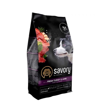 Сухой корм Savory Dog Medium Breed rich in Fresh Turkey and Lamb для собак средних пород с мясом индейки и ягненка 1 кг (30259)