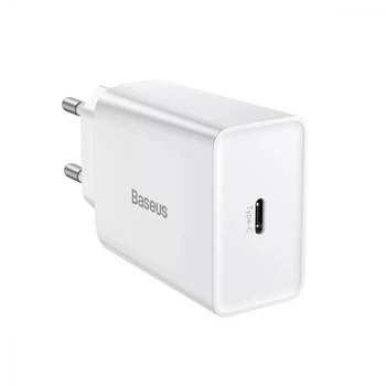 Блок живлення Швидка зарядка Мережевий Зарядний Пристрій Baseus Speed Mini PD Charger 20W Type-C для iPhone iPad Samsung Lenovo Xiaomi White