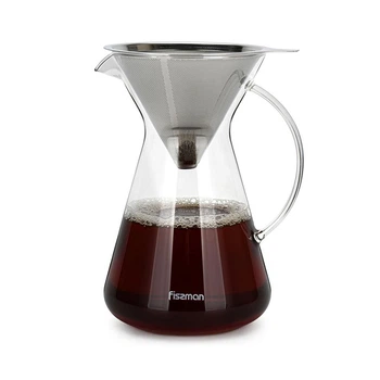 Кавник зі сталевим фільтром Fissman Pour Over з боросилікатного скла 15.5х12.5х20.5см/900мл(9083)