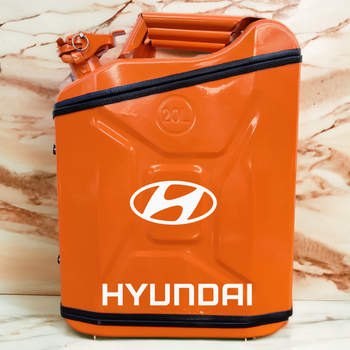 Подарочный набор для мужчин Канистра бар 20 л оранжевая с логотипом Hyundai + посуда в мини бар