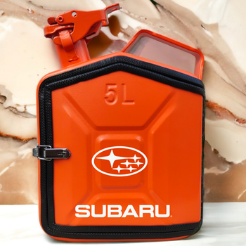 Подарочный набор для мужчин Канистра бар 5 л оранжевая с логотипом Subaru + 2 бокала