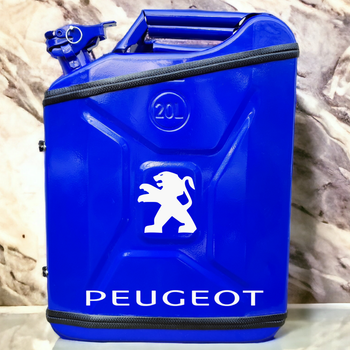 Подарочный набор для мужчин Канистра бар 20 л синяя с логотипом Peugeot + посуда в мини бар