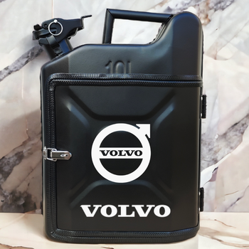 Подарочный набор для мужчин Канистра бар 10 л черная с логотипом Volvo + 2 бокала