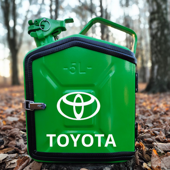 Подарочный набор для мужчин Канистра бар 5 л с оббивкой зеленая с лого Toyota + 2 бокала