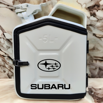 Подарочный набор для мужчин Канистра бар 5 л белая с логотипом Subaru + 2 бокала