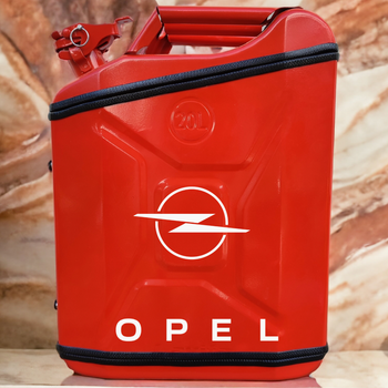 Подарочный набор для мужчин Канистра бар 20 л красная с логотипом Opel + посуда в мини бар