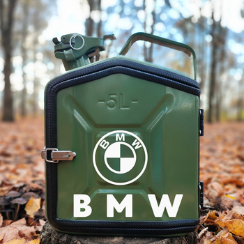 Подарочный набор для мужчин Канистра бар 5 л с оббивкой хаки с лого BMW + 2 бокала