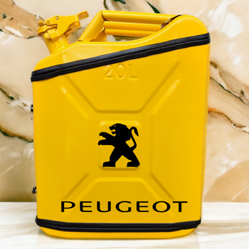 Подарочный набор для мужчин Канистра бар 20 л желтая с логотипом Peugeot + посуда в мини бар