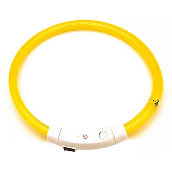 Светодиодный LED ошейник Lesko L-18 Yellow L USB для собак и котов светящийся водоотталкивающий