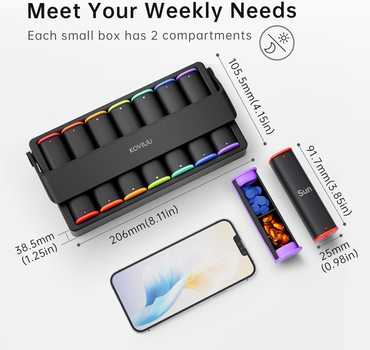 Премиальный контейнер для таблеток Koviuu Weekly Pill Organizer Multi colored