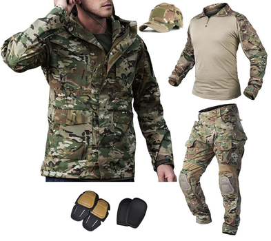 Тактичний костюм - куртка M65 (вітрівка), убакс, штани, кепка + захист Han Wild G3 multicam XXL