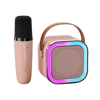 Портативная колонка с караоке микрофоном Winso K12 Аккумуляторная с RGB подсветкой Bluetooth 10W Розовая