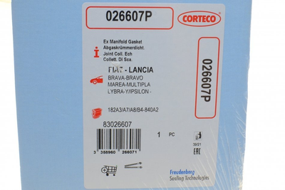 Прокладка выпускного коллектора CORTECO 026607P Fiat Doblo, Grande Punto, Punto; Alfa Romeo 159, 156; Opel Vectra, Astra, Zafira 1414179J50, 46414438, 46467747