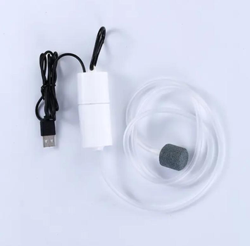 Аквариумный компрессор USB AIR-1 работает от Power Bank Белый