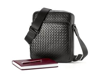 Стильная мужская сумка из плетеной кожи LeGRAND collection 3534-4L Black чёрная