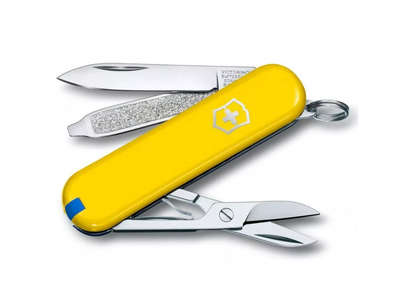 Складаний швейцарський ніж Victorinox Vx06223.8G.2 Classic SD Ukraine 7 функцій 58 мм жовто-синій