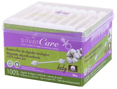 Patyczki higieniczne do uszu Masmi Silver Care z bawełny organicznej dla niemowląt i dzieci 56 szt (8432984000875)