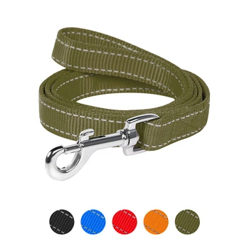 Поводок для собак DOG Extreme нейлоновый двойной со светоотражающей вставкой хаки размер M ширина 20 мм длина 122 см 429831