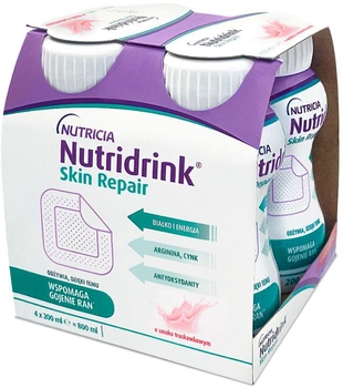 Пищевой продукт для специальных медицинских целей Энтеральное питание Nutricia Nutridrink Skin Repair Strawberry flavour 4 шт х 200 мл (8716900583209)