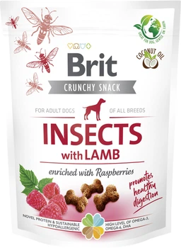 Ласощі для собак Brit Care Dog Crunchy Cracker Insects with Lamb для травлення, комахи, ягня і малина 200 г (8595602551477)