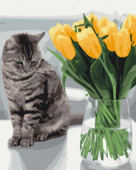 Картина за номерами BrushMe Котик із тюльпанами (BS52638)