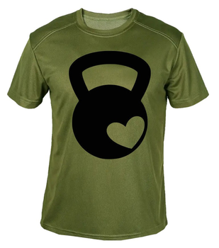 Футболка потовідвідна армійська ЗСУ з принтом "Гиря із сердечком" в оливі L