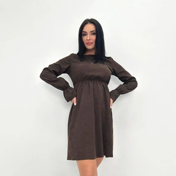 Женское модное вельветовое платье с завышенной талией GF08574 цвет коричневый, размер 50/52