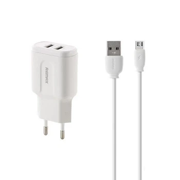 Мережевий зарядний пристрій Remax RP-U22m 2.4A 2 USB плюс кабель microUSB 220V EU білий