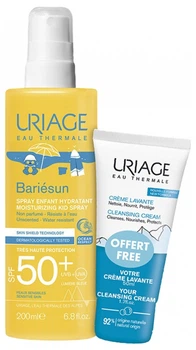 Набір для дітей Uriage Bariesun Сонцезахисний спрей зволожувальний SPF 50 200 мл + Очищувальний крем 50 мл (3661434009600)