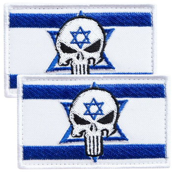 Набір шевронів 2 шт з липучкою PUNISHER Череп Каратель Прапор Ізраїлю, вишитий патч 5х8 см