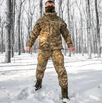 Зимовий чоловічий костюм Zonda-20 Мультикам M Kali AI398 куртка з капюшоном утеплені штани анатомічний крій манжети на липучках липучки під шеврони