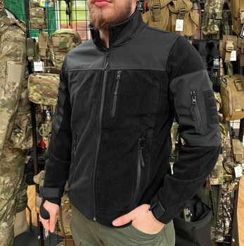 Чоловіча демісезонна флісова кофта Safari Tactical на блискавці з Softshell вставками Чорний 2XL Kali високий комір - стійка з липучками на рукаві
