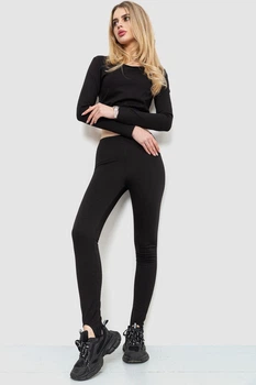 Лосини в рубчик на флісі, колір чорний, 102R365, XXXL