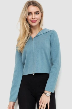 Кофта женская на молнии с капюшоном, цвет джинс, 244R008, S-L