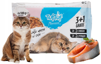 Mokra karma dla kotów TufTuf dorsz i pstrąg 4 x 100 g (5905342251194)