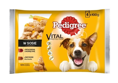 Mokra karma dla psów Pedigree Vital Protection wołowina i jagnięcina / indyk i marchewka 4 x 100 g (5900951262616)