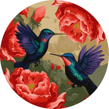 Malowanie po numerach Ideyka Różnokolorowe kolibry z metalicznymi farbami d39 cm (4823104354505)